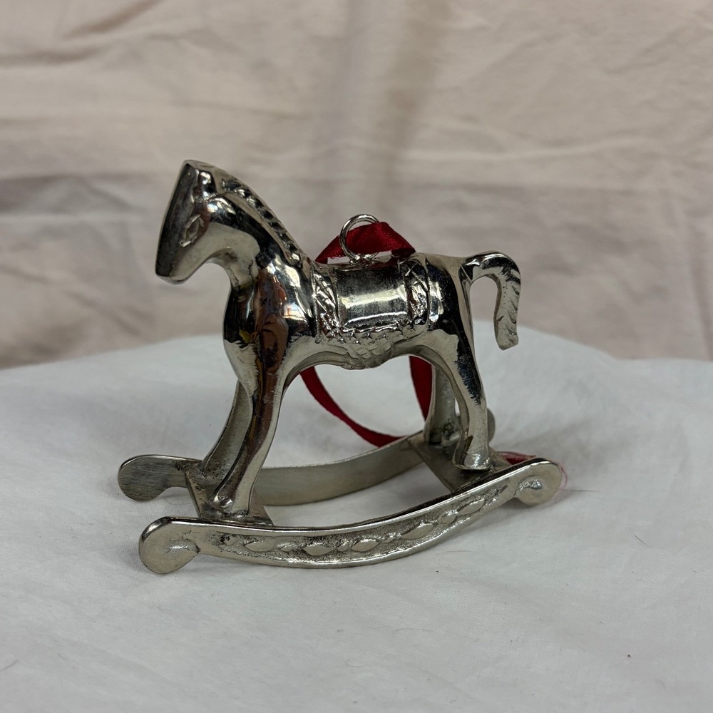 Vintage Pure Silver Rocking Horse Christmas Ornament Made in India High Polish